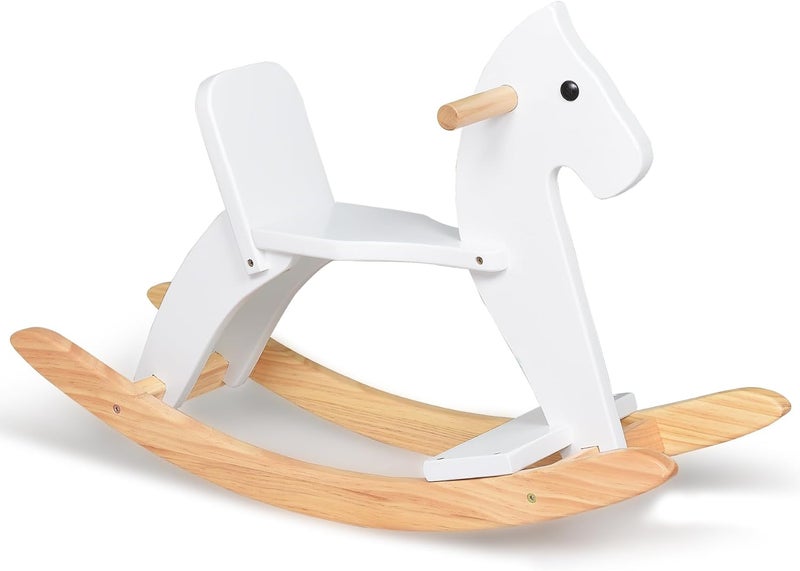 KRAND Wooden Rocking Horse Baby Ride On Toy for Toddlers Solid Wood Classic Design with Comfortable Pedal and Safe Backrest Ideal Gift for Kids (Classic, White) - Image 1